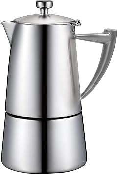 CUISINOX Roma Satin Stainless Steel Moka Pot Stovetop Espresso Maker, 4-Cup 6 oz