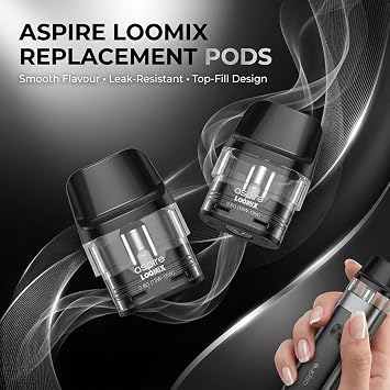 Aspire Loomix Replacement Pods, Top-Fill Design, Built-In Mesh Coils, Leak-Resistant, Easy Refilling, Smooth Flavour, Mess-Free Refill Process, 2ml Cartridge, No Nicotine, Pack of 2, (0.8ohm)