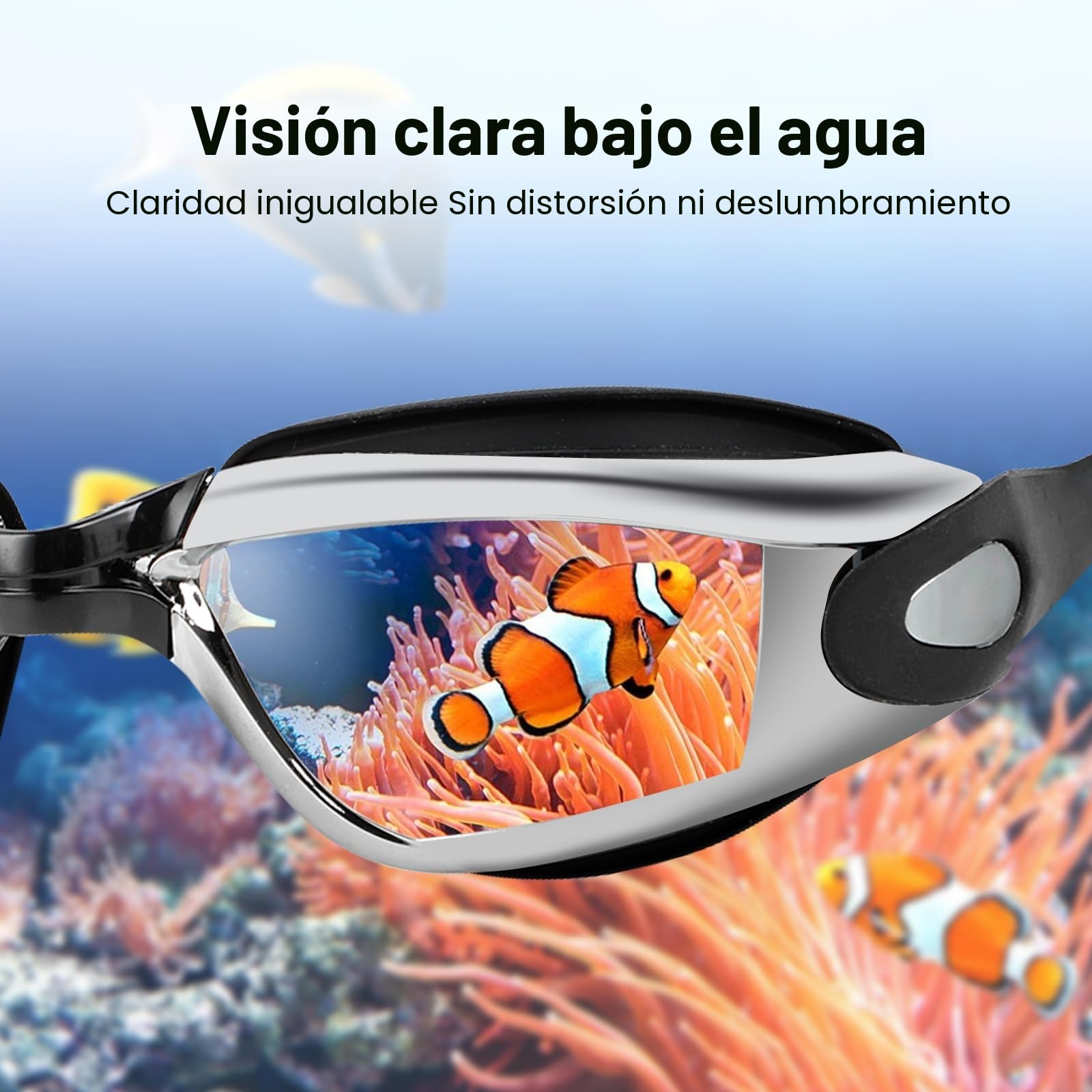 Gafas de Natación para Hombre y Mujer, con Estuche, Pinza Nasal y Tapones Oídos, Anti-empañante y UV, para Adultos y Niños, Ideales para Nadar y Bucear