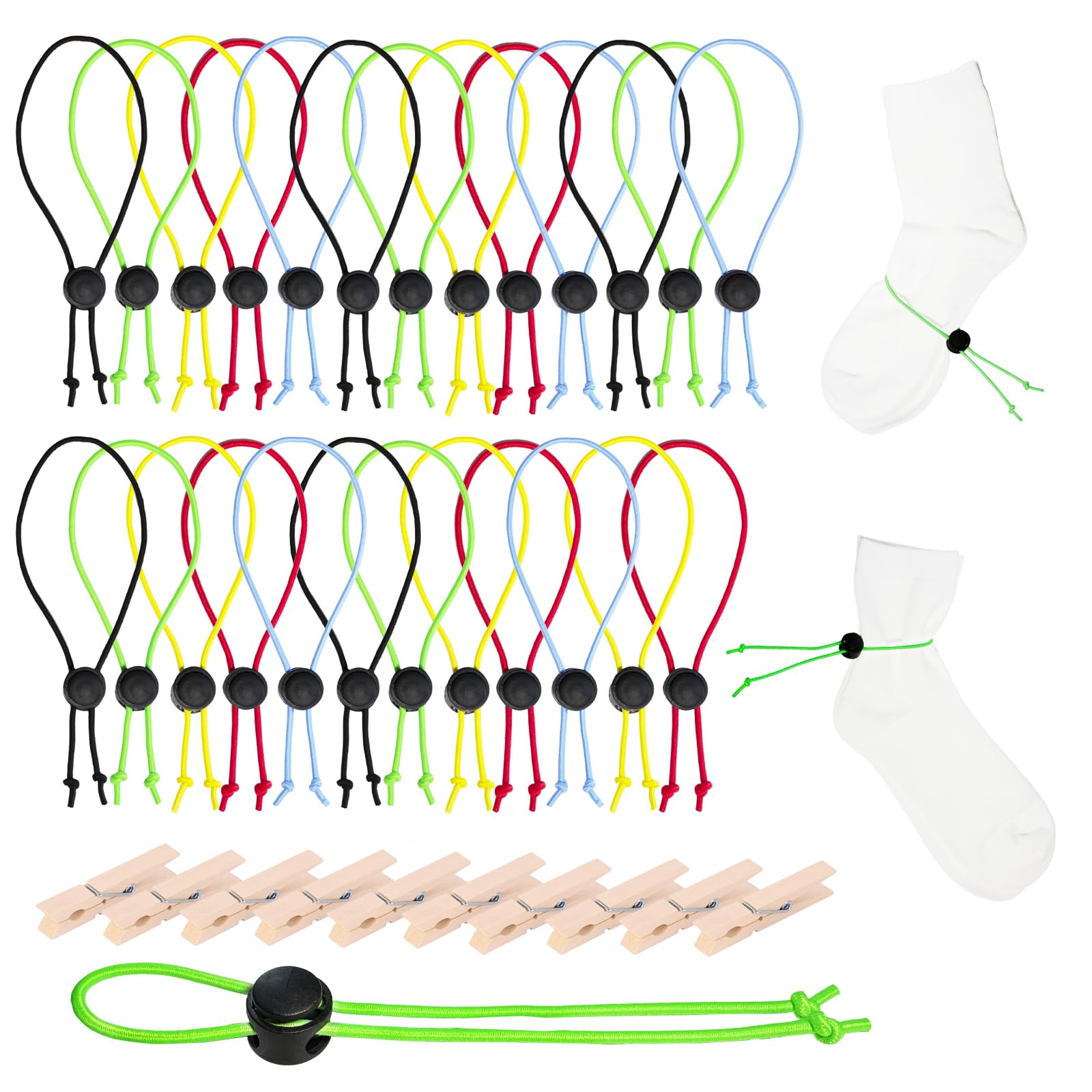 35-teiliges Wäscheklammern-Set enthält 25 Sockenclips für Wäsche, Nylonband, Socken-Organizer, 10 Holzklemmen, Ihre Socken-Wäsche organisieren Krawatten-Clips, Socken-Organizer zum Waschen (35)