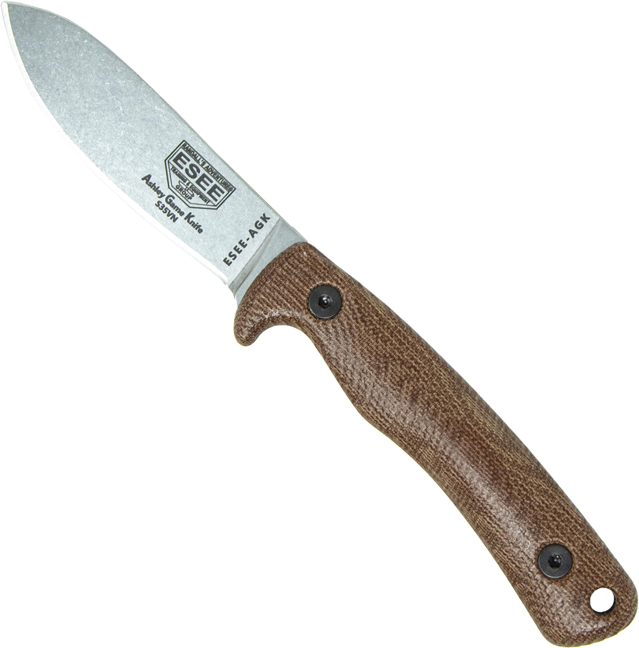 Knives Ashley Game Hunting Skinning Knife w/Sheath, Made in USA (Brown/S35V/Kydex Sheath)