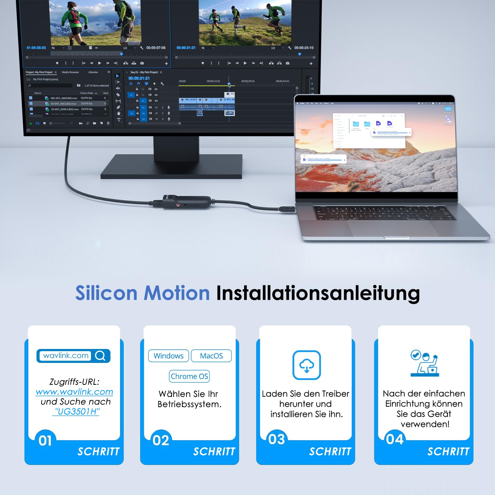 WAVLINK USB-C-zu-HDMI-Adapter, USB 3.0-zu-HDMI-Konverter, 2K@60hz, Displaylink-Chips unterstützen bis zu 6 Monitordisplays für Windows