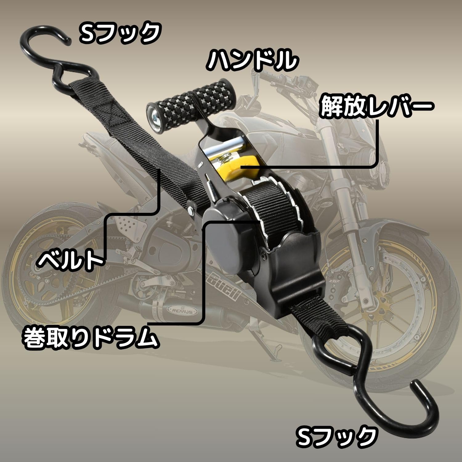 Amazon.co.jp: GANGWAY JAPAN タイダウンベルト 自動巻き取り 25mm