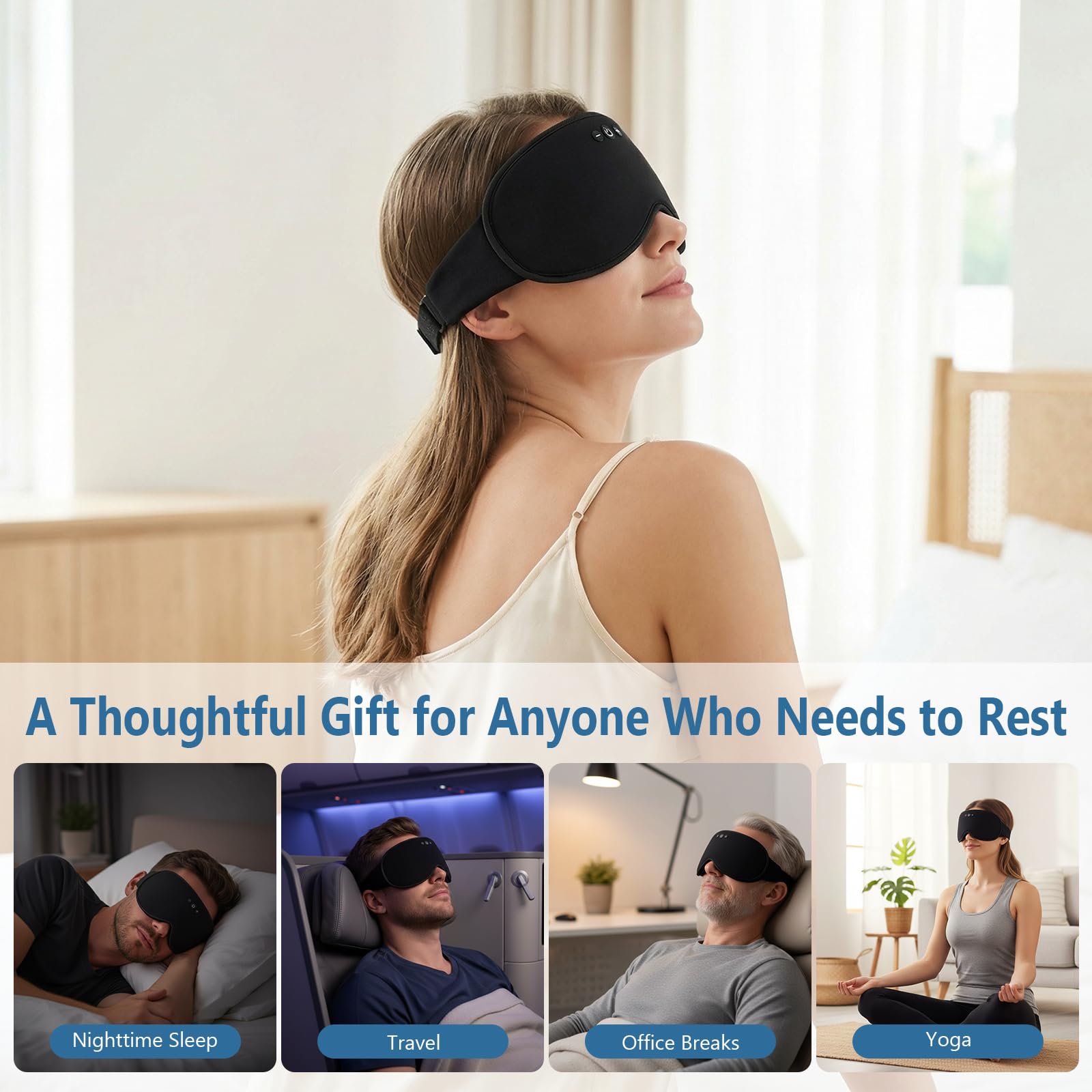 Maschera per dormire Bluetooth V5.4 3D senza fili 100% Blackout Cuffie anti rumore per dormire per uomo donna e per dormienti laterali/viaggi