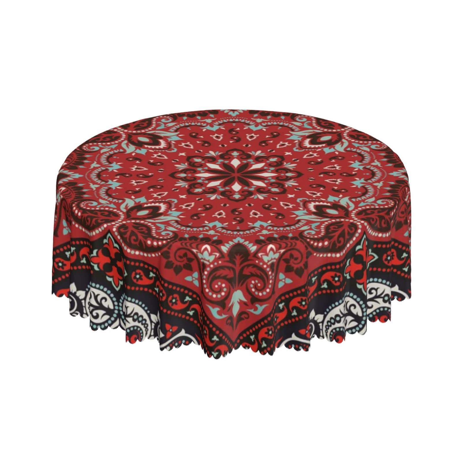 Lsjuee Paisley Vintage Textured Red Round Tablecloth 60 Inch Printed Washable Tablecloth for Dining Party Holiday Fall Home Decorative