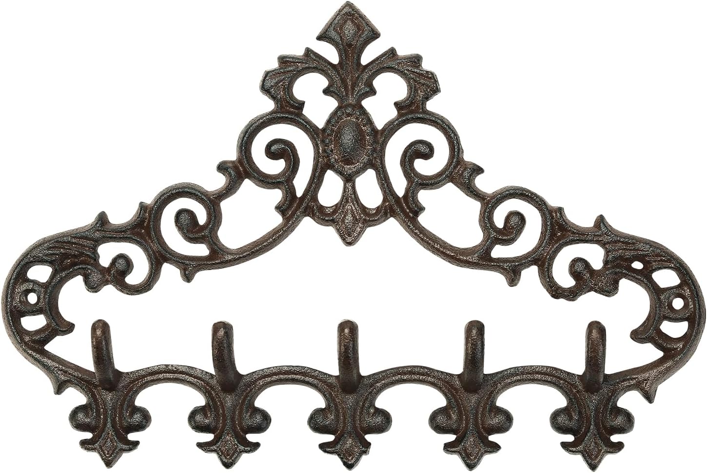 Cast Iron Rustic Coat Hook Hanger with 5 Hooks - Practical Iron Storage Organizer/Wall Hooks Hanging Rack - Pretty Pattern Charming Wall Decor for Keys Clothes Hats