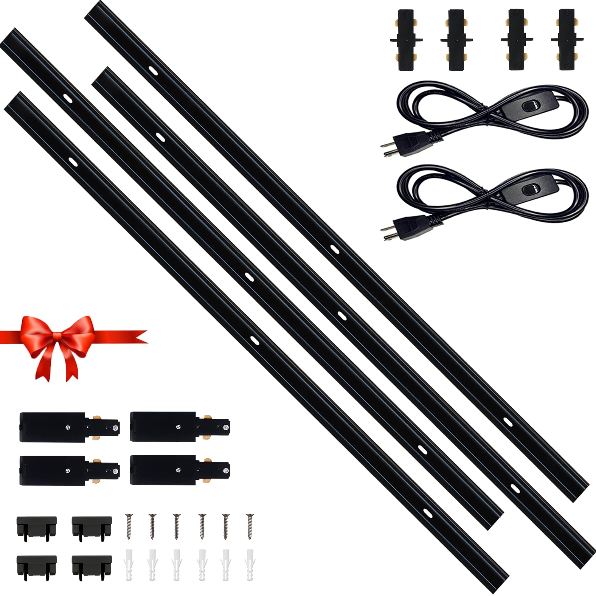 Black H-Type Track Lighting Rail Kit, 3-Wire Extension 19.68 ft (4.92x4)
