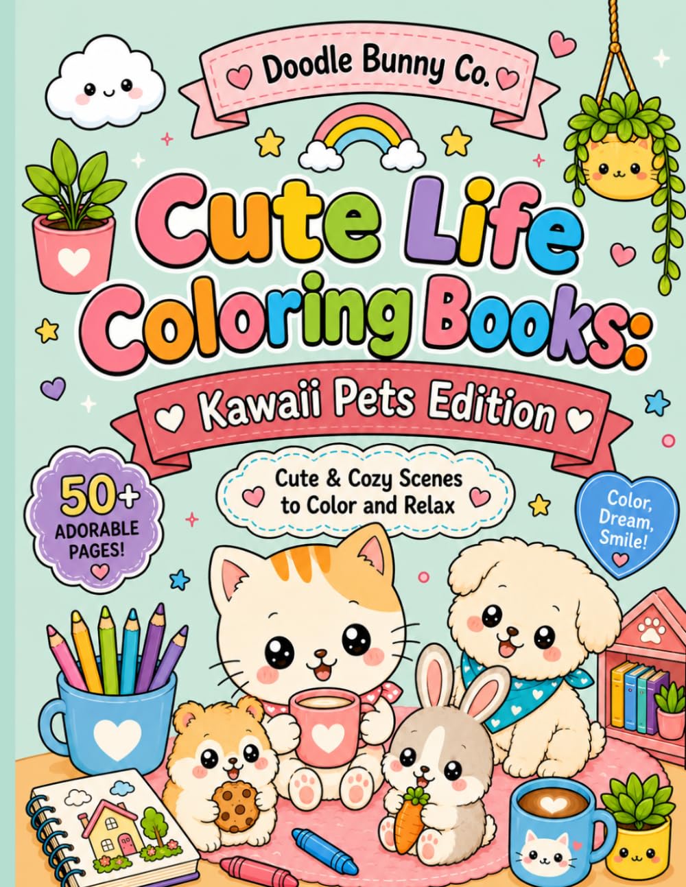 Cute Life Coloring Books: Kawaii Pets Edition: Cute and Cozy Scenes to Color and Relax