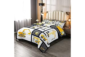 Boys Construction Bedding Set Twin Size Kids Machinery Truck Comforter