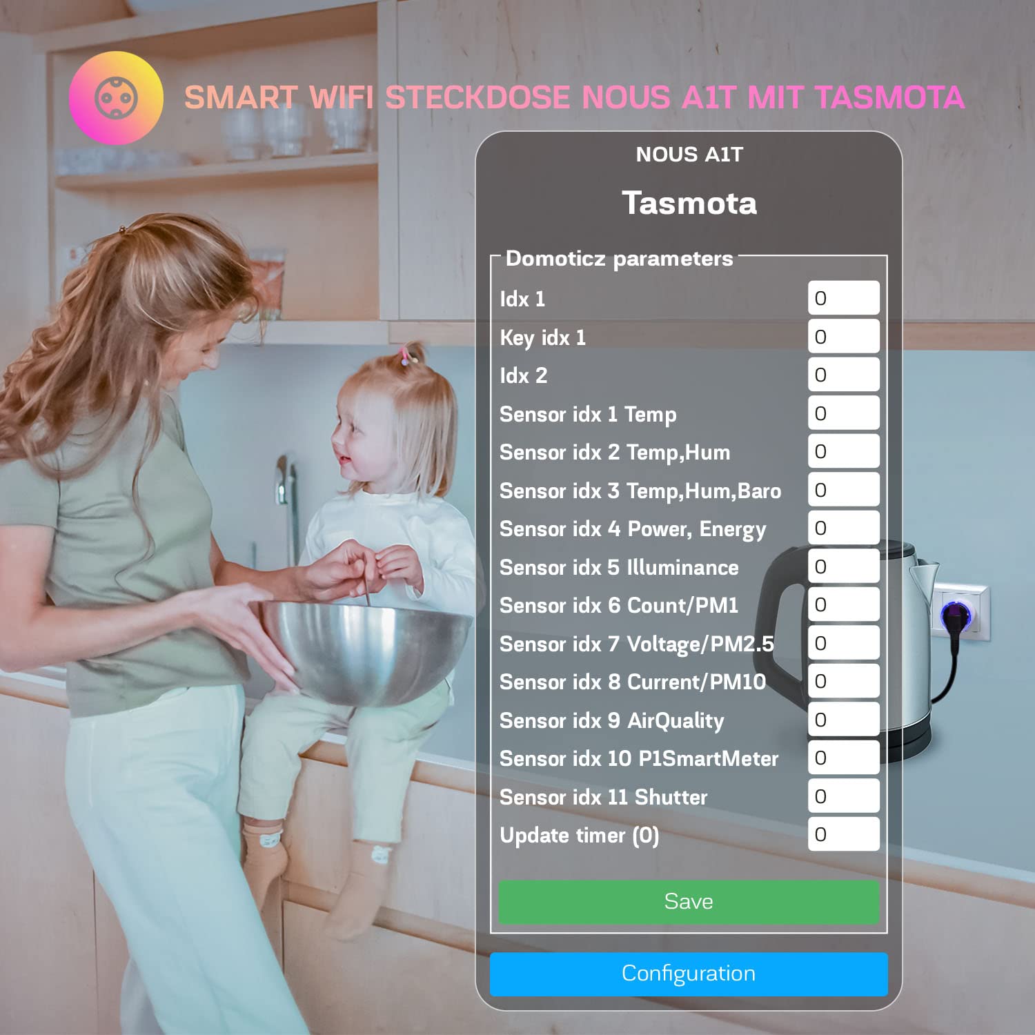NOUS A1T Presa Inteligente Tasmota, compatible con Alexa, Google Home, Asistente para el hogar, Tuya, Domotica Casa Inteligente con Monitoraggio Energetico, Prese WiFi Smart via Domotica, 2.4G