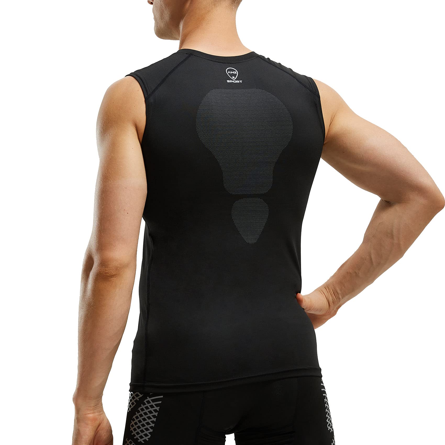 AMZSPORT Camiseta de Compresión Sin Mangas para Hombre, Chaleco de Gimnasio de Secado Rápido Capa Base para Correr - 5