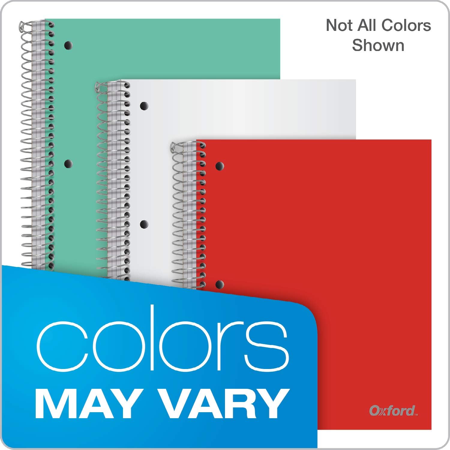 Oxford 3 Subject Notebook, Wirebound, 11" x 9", Assorted Covers (No Color Choice), 150 Sheets, College Ruled, Perforated, Poly Cover (10586) (Pack of 9)