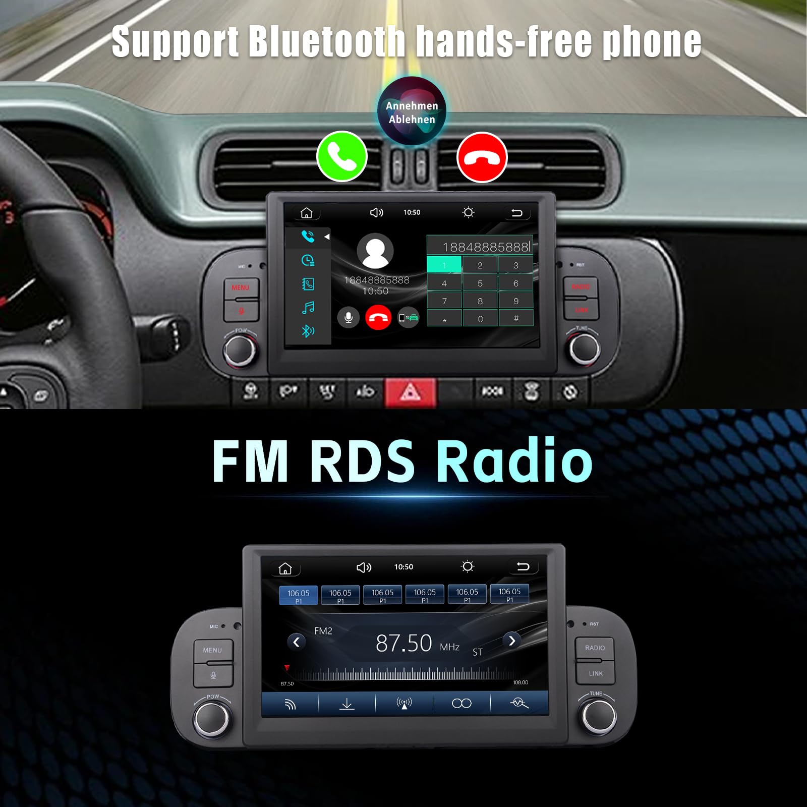 Autoradio per Fiat Panda 2013 2014 2015 2016 2017 2018 2019 2020 con Wireless Carplay Android Auto Stereo Radio LINUX Radio AM/FM/RDS BT5.0 con Manopola Volume Fisica Avvio Rapido Plug E Play