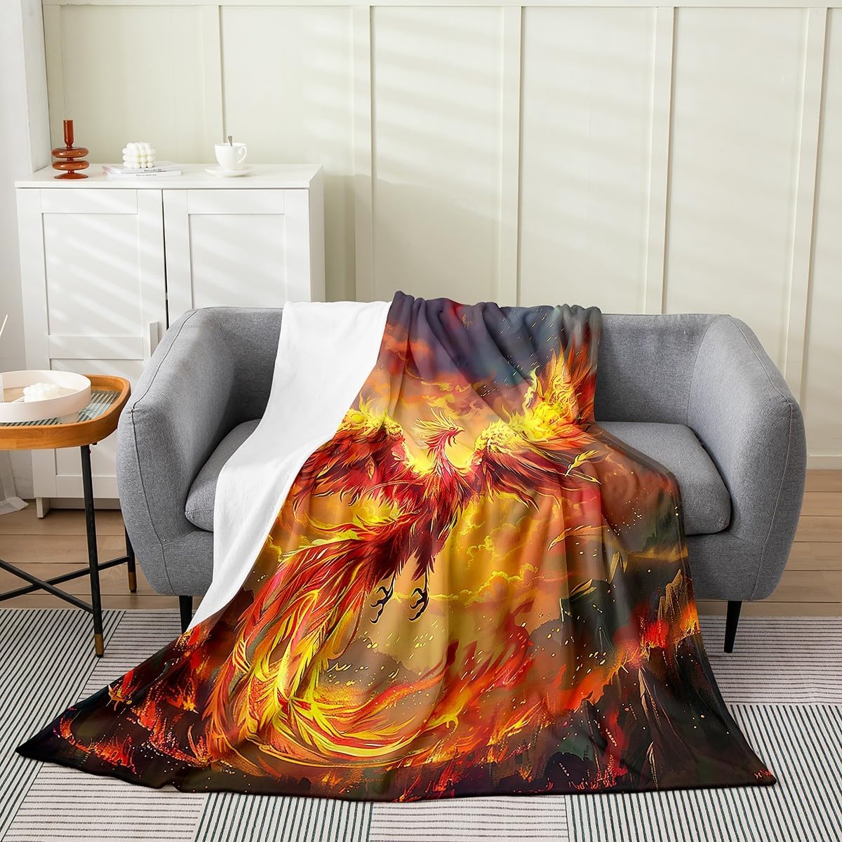 Dragon Wolf Fuzzy Blanket Fire Lightning Flannel Fleece Throw Blanket for Sofa Couch Cool Wild Animal Ultra Soft Bed Blanket Black Blue Red Blanket 90"x90"
