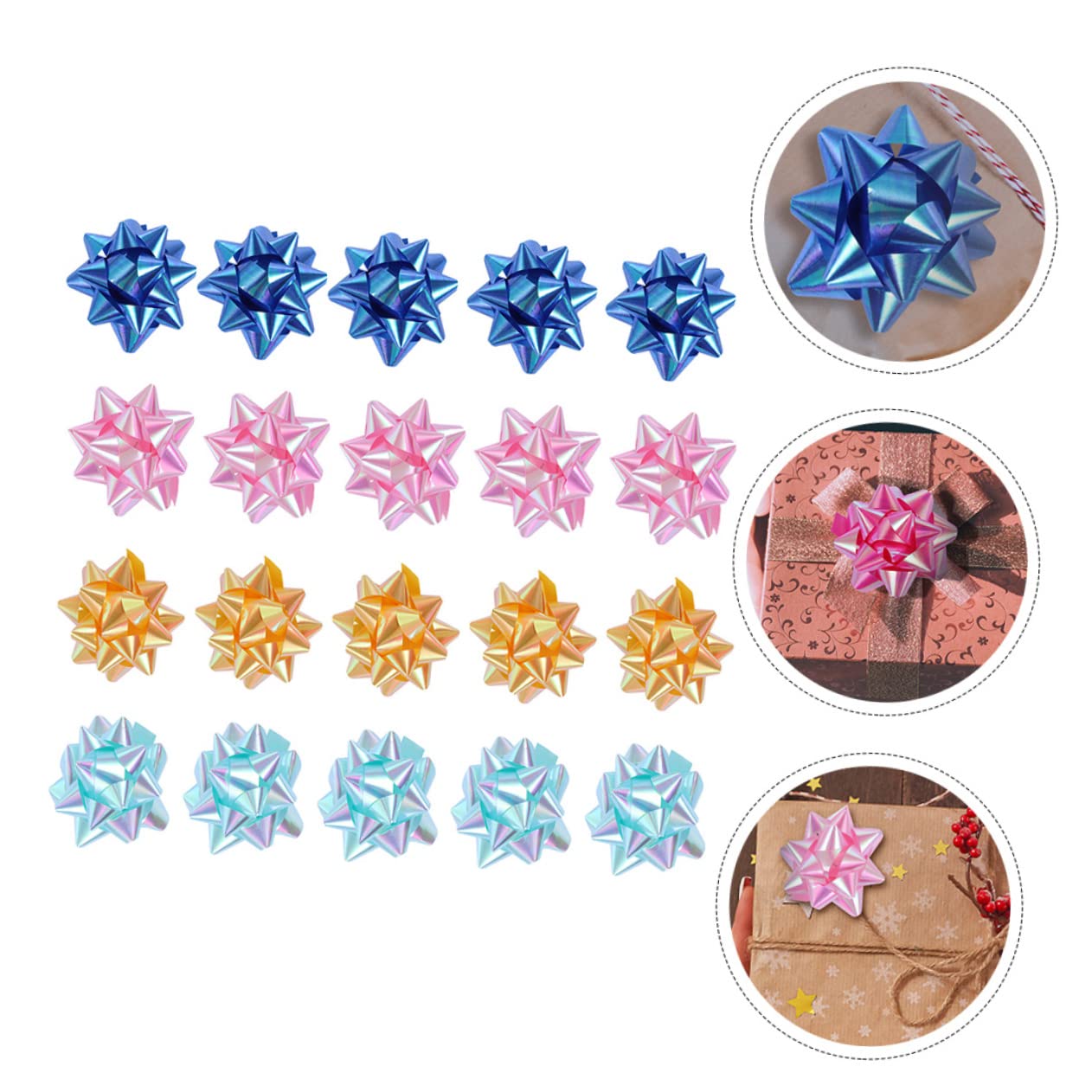 minkissy 3 Series Decoración De Flores De Estrella Tapa Luces Solares Lazo De Cinta para Tirar Mini Lazos De Terciopelo Autoadhesivos Lazos De Arcoíris Lazo Azul 50 Piezas*3