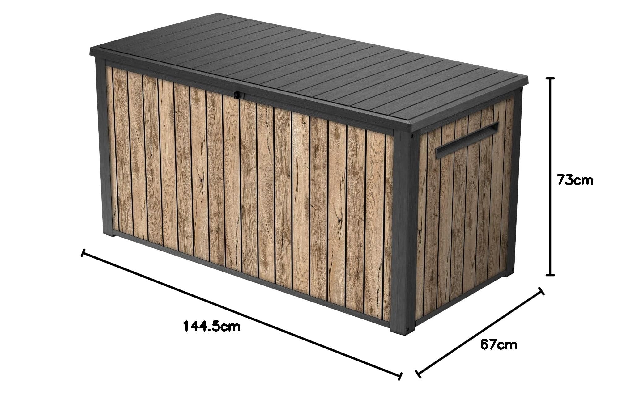 Keter Coffre de jardin Sierra 643L 144 x 67 x 73 cm Plastique aspect bois pin Couvercle avec vérins à gaz Verrouillable