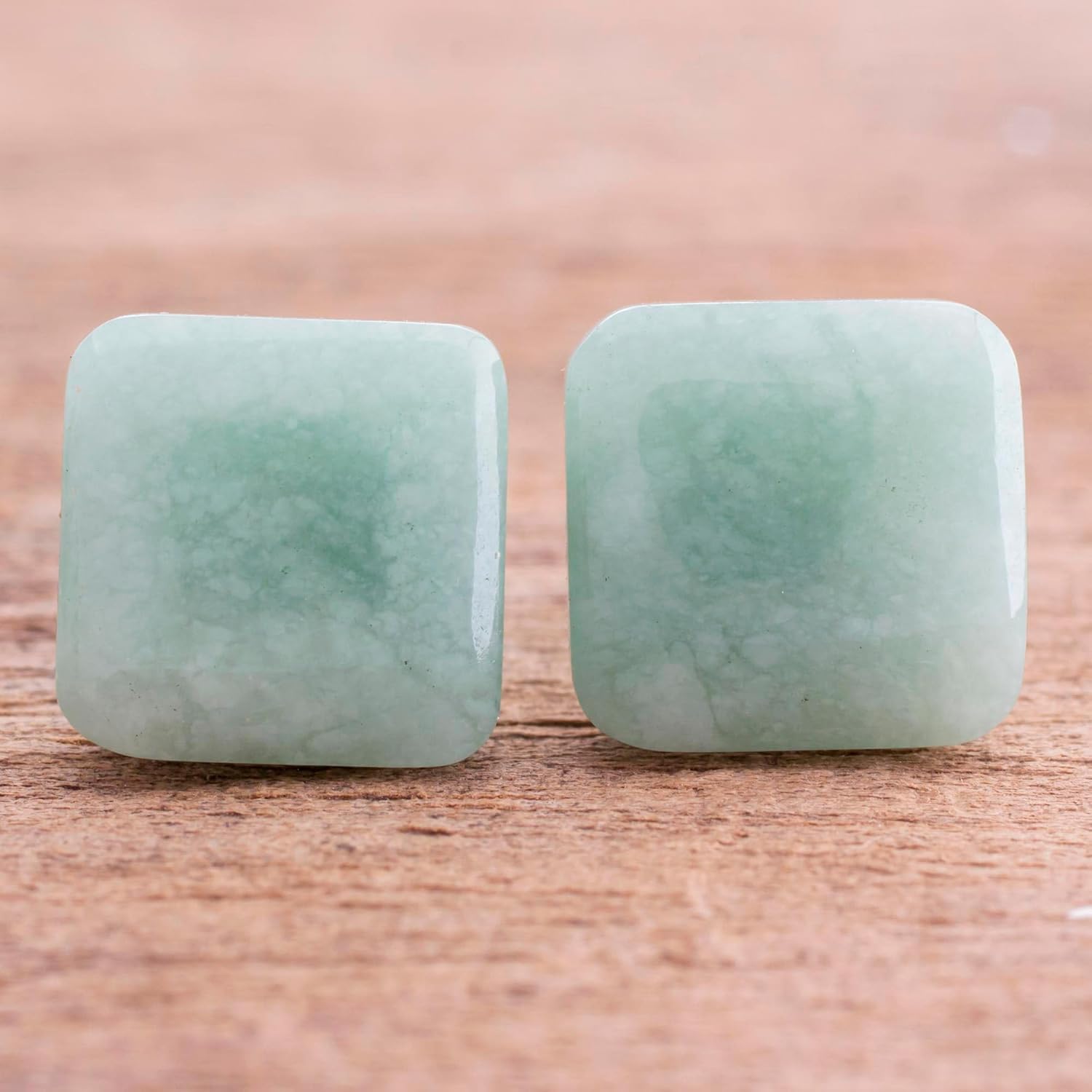 NOVICA Artisan Handmade Jade Stud Earrings Apple Green Square from Guatemala Sterling Silver [0.4 in L x 0.4 in W] ' Simply Luxurious' - Image 2