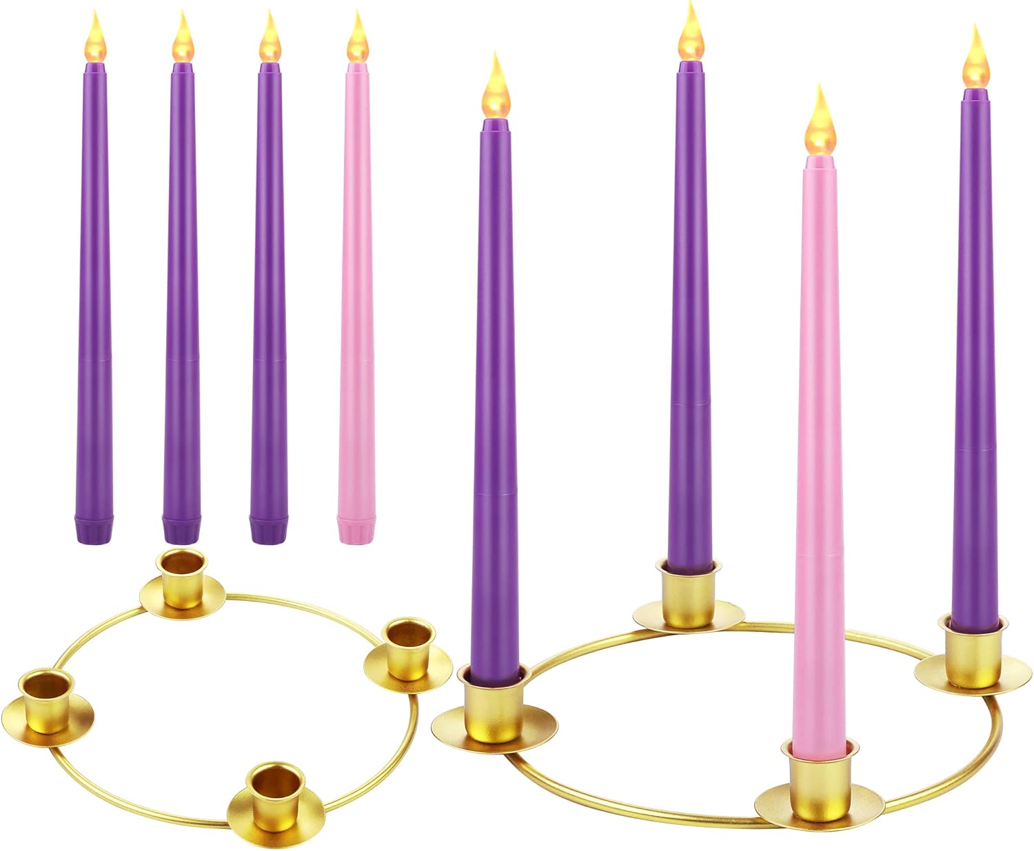 Fovths Christmas Advent Wreath Candle Holder with 4 LED Flameless Taper