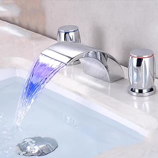 Moderno grifo de lavabo de 3 agujeros en cascada con energía hidroeléctrica que cambia de luz, incluye mangueras de suministro de agua, fácil de limpiar