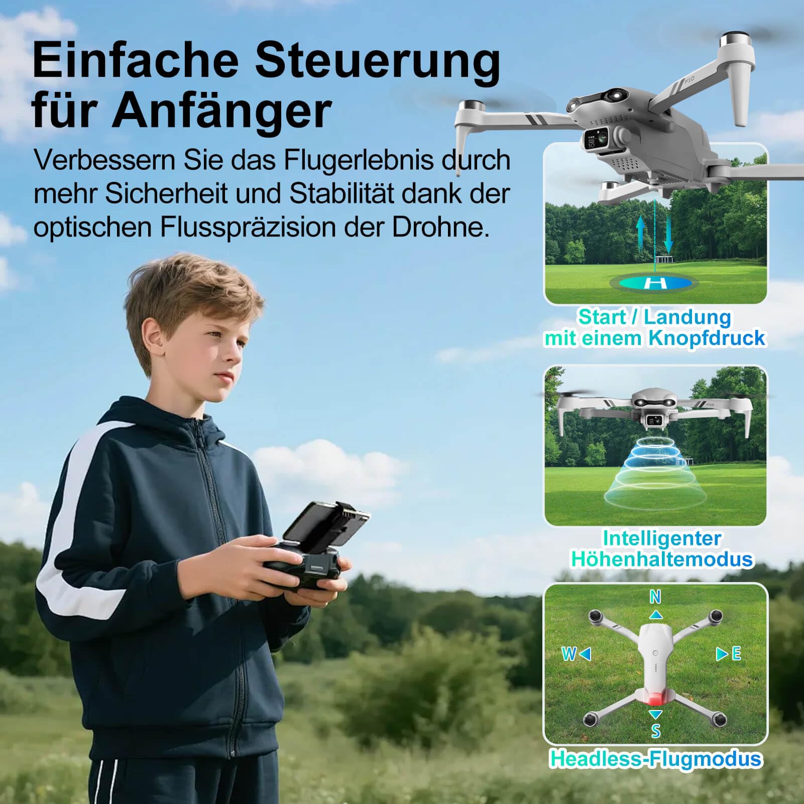 Jiakora Drohne mit Kamera 1080P, RC Drone Spielzeug für Kinder & Erwachsene | RC Drohne für Anfänger, Leicht zu fliegen, Doppelkamera, Bürstenlosem Motor, 2 Akkus, Faltbare, RC Flugzeug Spielzeuggeschenk