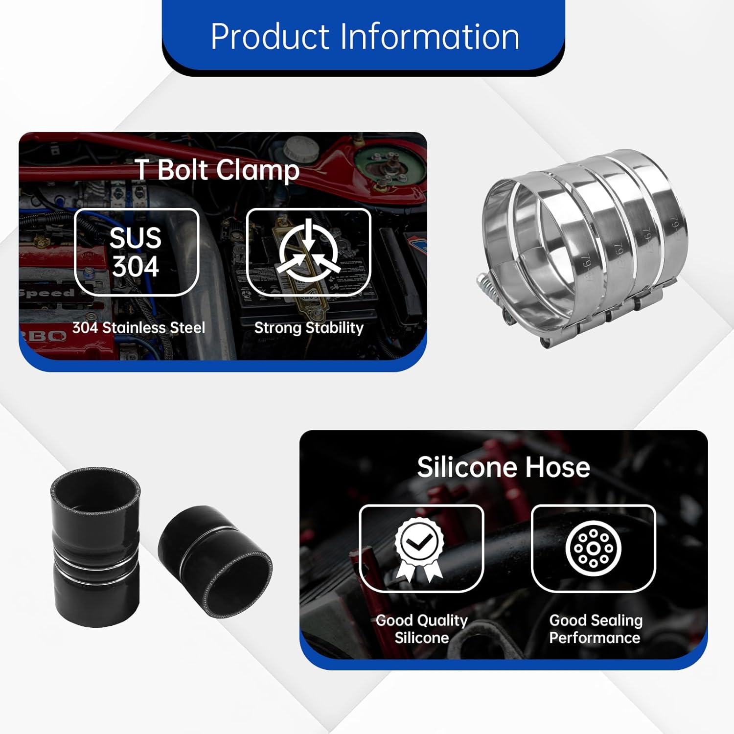 3 inch Hot & Cold Side Intercooler Pipe Boot Kit Compatible With 2008-2010 Ford 6.4L Powerstroke Diesel- Polished