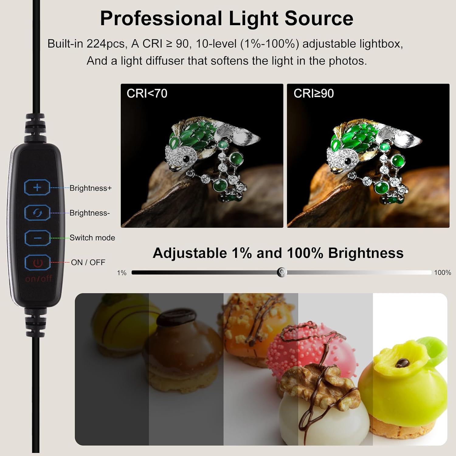 Light Box Photography, 16x16 inch Large Photo Light Box with 224 LED Beads, CRI >95, Professional Portable Photo Booth Shooting Tent Kit with 6 Color PVC Backdrops for Product Photography