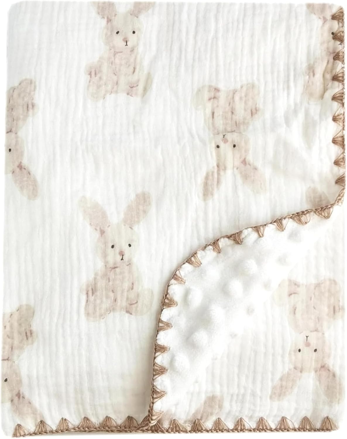 Swaddle Blanket, Baby Blanket, 39x39 Inch Rabbit Pattern Cotton Double Layer Muslin Swaddle with Dotted Backing for Toddler Girls Boys
