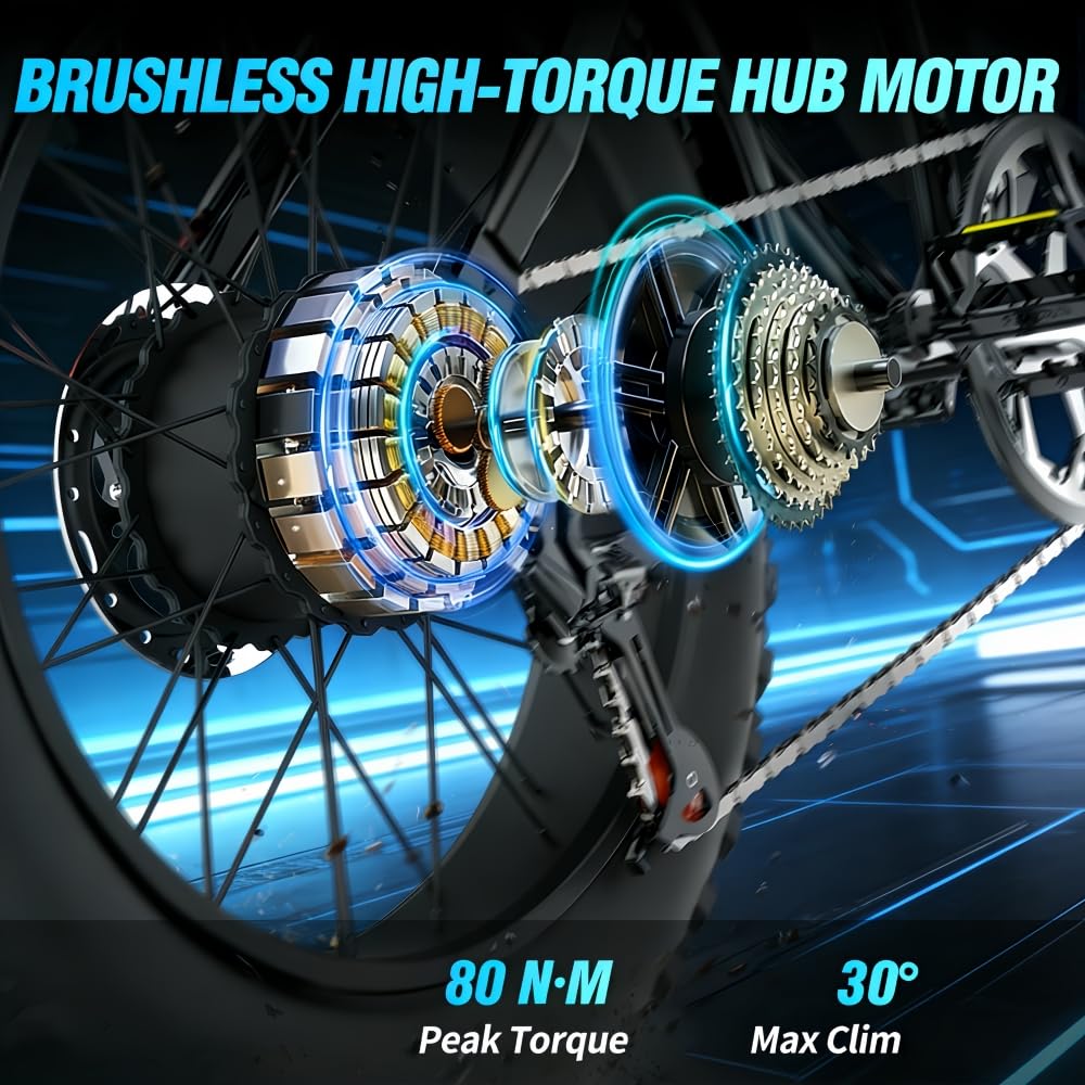 BK20 Bicicleta eléctrica para Adultos, 48V 20Ah, batería extraíble, Larga autonomía 60-100 km, Bicicleta eléctrica 20 Pulgadas, Todoterreno, suspensión Doble, 7 Marchas, Freno de Disco Doble