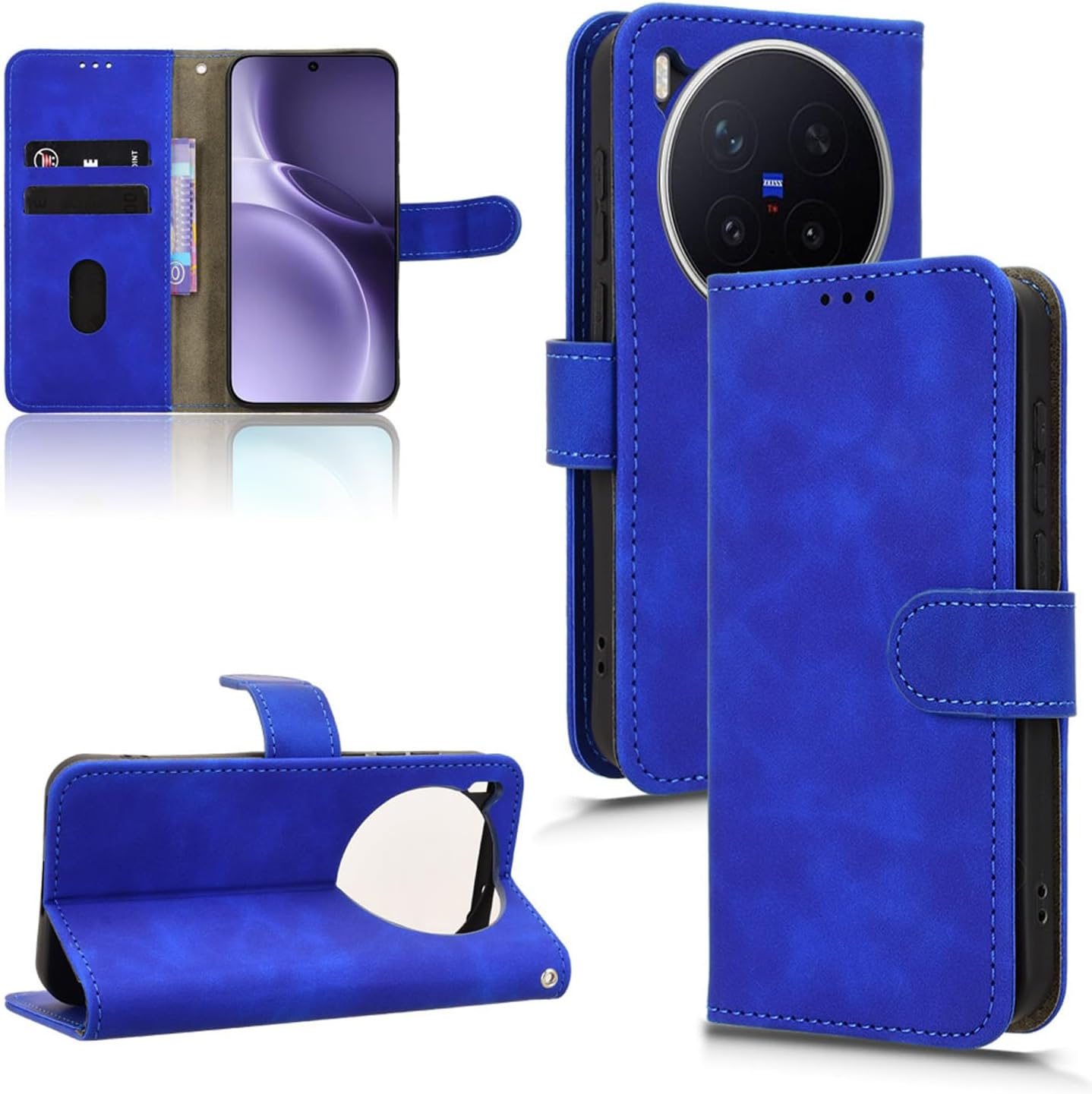 VIVO X300 Pro Case, Notebook Type, 2 Card Storage, Horizontal Stand Function, Luxury PU Leather Case Cover for VIVO X300 Pro Wallet Case, Blue