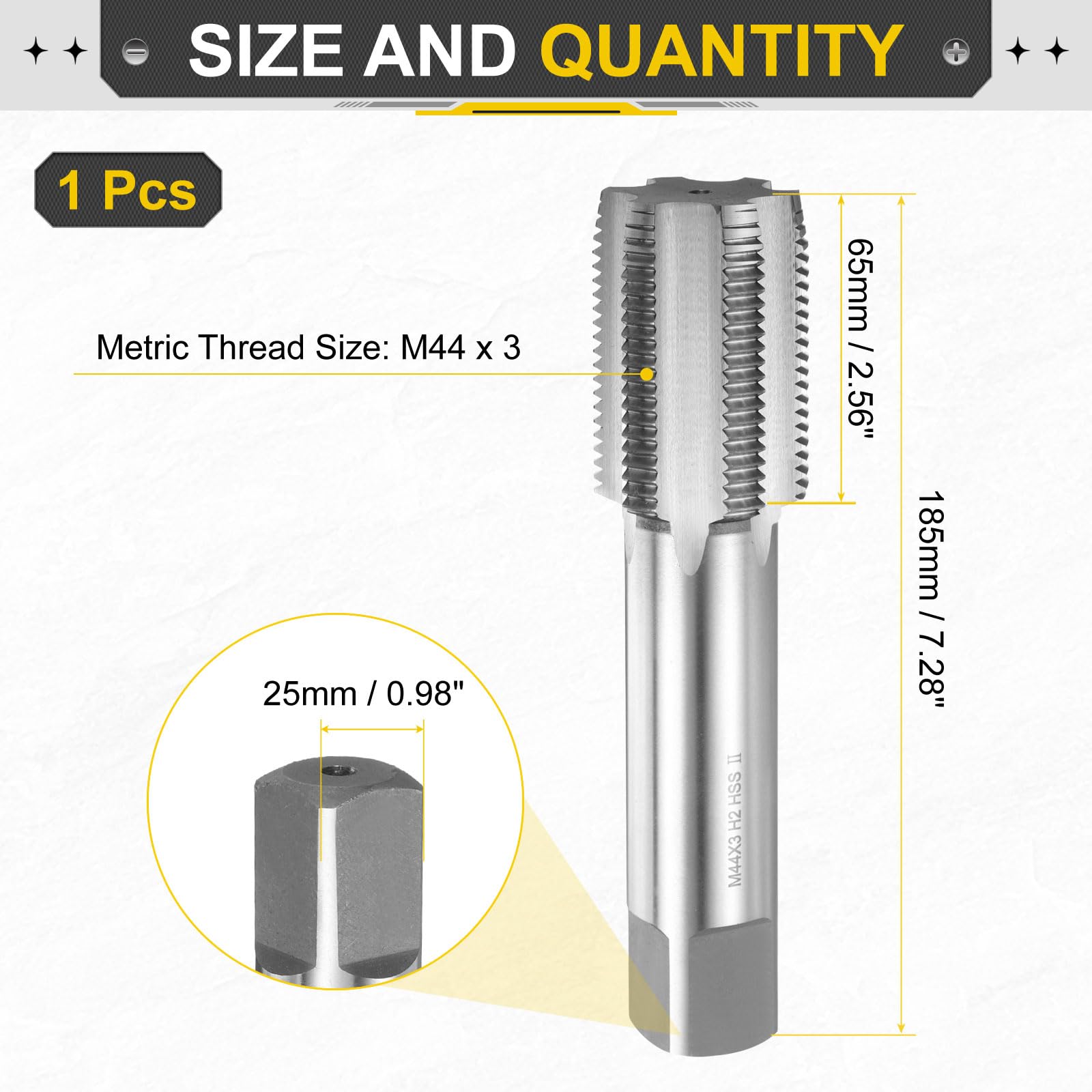 QUARKZMAN Męski ręczny gwint M44 X 3 H2 metryczny styl wtyczki proste flet narzędzie do szybkiego gwintowania stal HSS6542