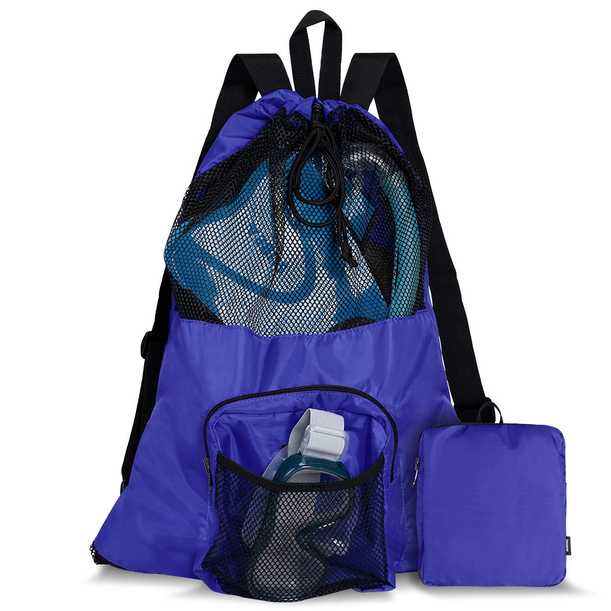 Packable Swim Bag, Vented Mesh Swim Backpack for Swimmer Snorkeling Gear (Royal Blue)