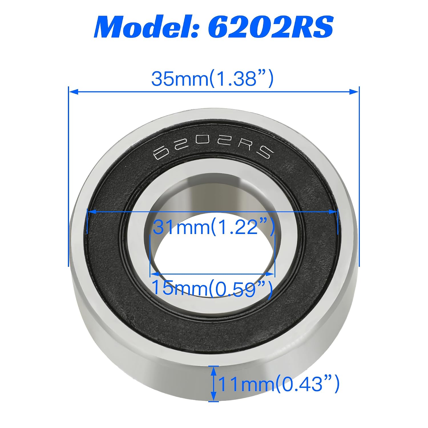 YOXUFA Front Rear Mini Bike Wheel Bearings Replacement for Coleman Minibike CT200U CT200U-EX BT200X Baja Warrior MB200 MB165 Massimo Predator 212cc 196cc 6.5hp Powersports Parts 6202RS Bearings