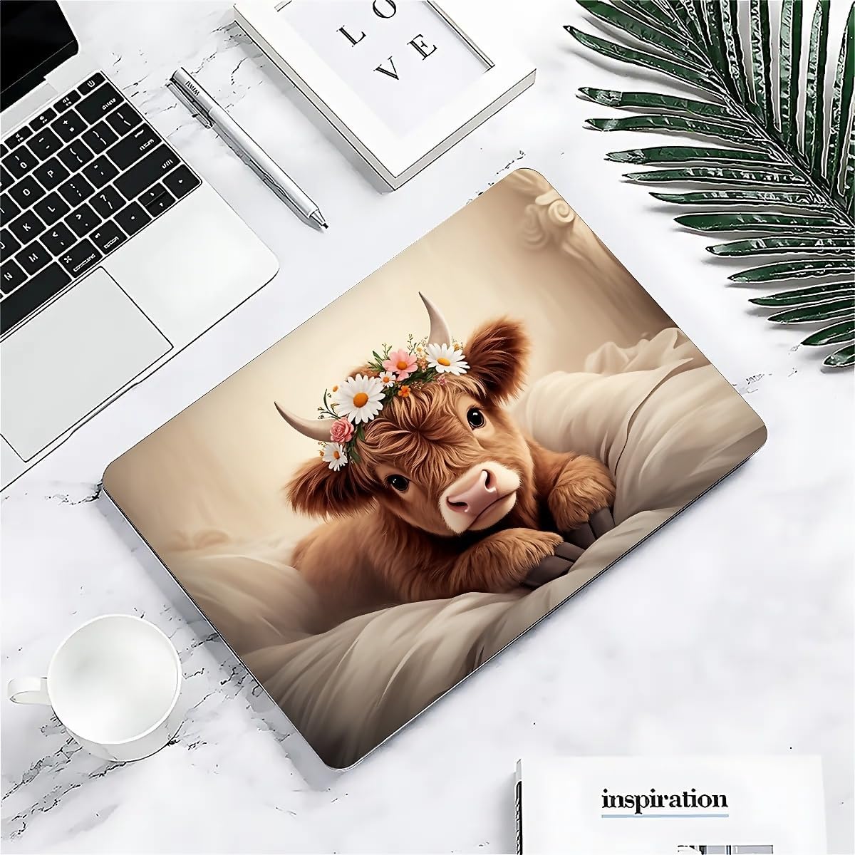 Compatible with MacBook Air 15 Inch 2023/2025 Version of M2 A2941/M4 A3241 Plastic Black Computer Case for Girl Boy Fashion Pattern Cute Brown Highland Cow Sleeping