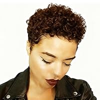 Vista 10 de Pelucas afro rizadas y cortas de cabello humano para mujeres, peluca hecha a máquina completa y esponjosa, peluca de cabello humano con corte Pixie