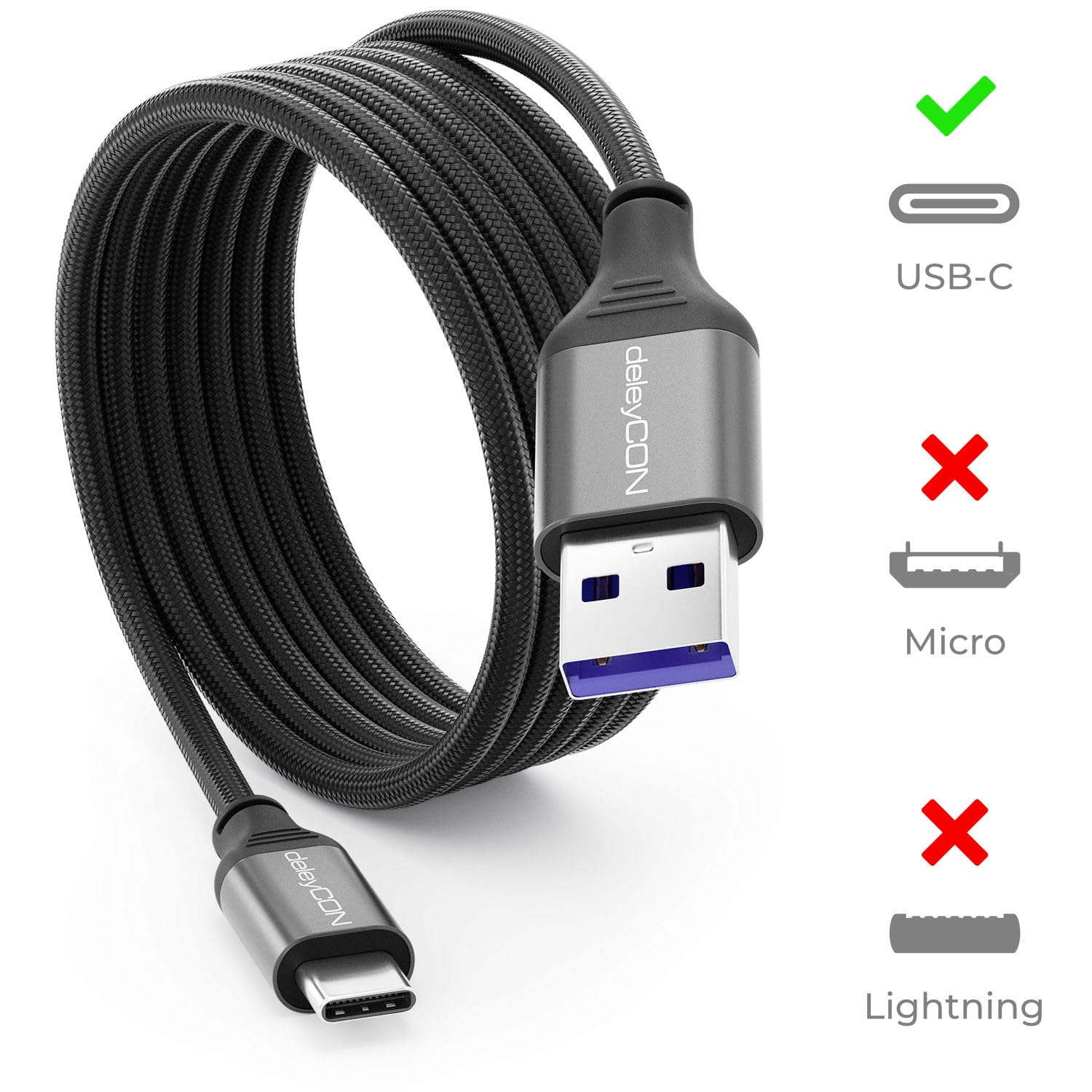 DeleyCON 0,5m Câble USB-C Court 2x Coudé 90° USB-A Vers USB-C