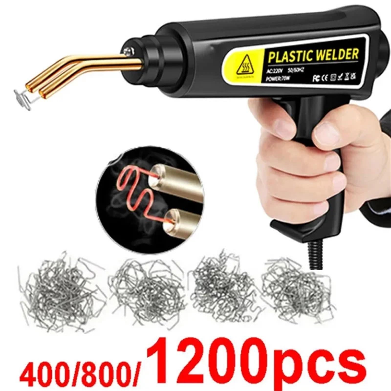pistola de soldagem de plástico Pistola de calor, máquina de soldar plástico, soldador de parachoques, grapas, kit de herramientas para reparación de parachoques de coche(1200pcs)