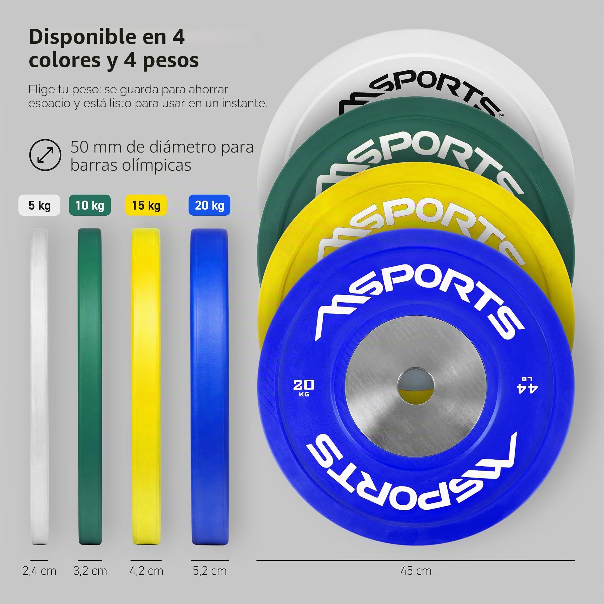 MSPORTS Olympia Juego de 2 discos de pesas profesionales, diámetro del orificio, 51 mm, calidad de estudio, hierro fundido, 5-20 kg