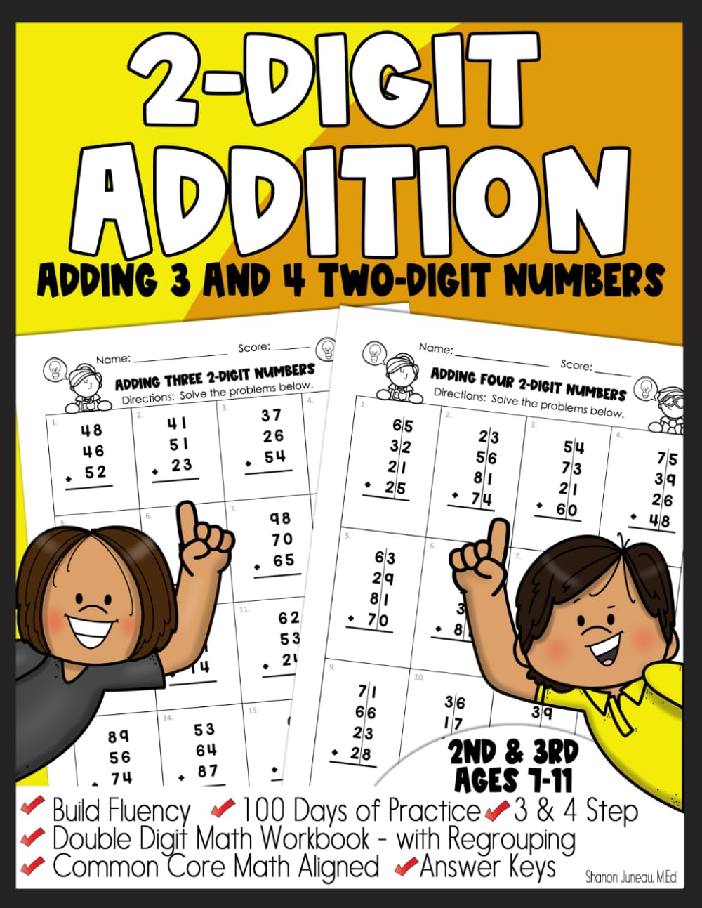 3 & 4 Step Addition with 2-Digit Numbers 100 Days of Practice 2nd Grade Math Workbook Common Core: 3 Step Addition with...