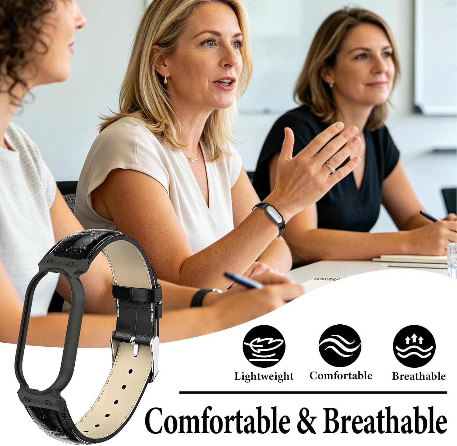 Leather Band with Case Base for Plaud NotePin & NotePin S Voice Recorder, Comfortable Wristband, Wearable AI Voice Memo Recording Accessory for Women