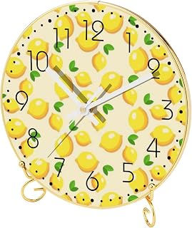 Reloj de escritorio de 9.4 pulgadas, funciona con pilas, para decoración de sala de estar, sin tictac, relojes de pared silenciosos, reloj de mesa redondo de barrido, color amarillo limón