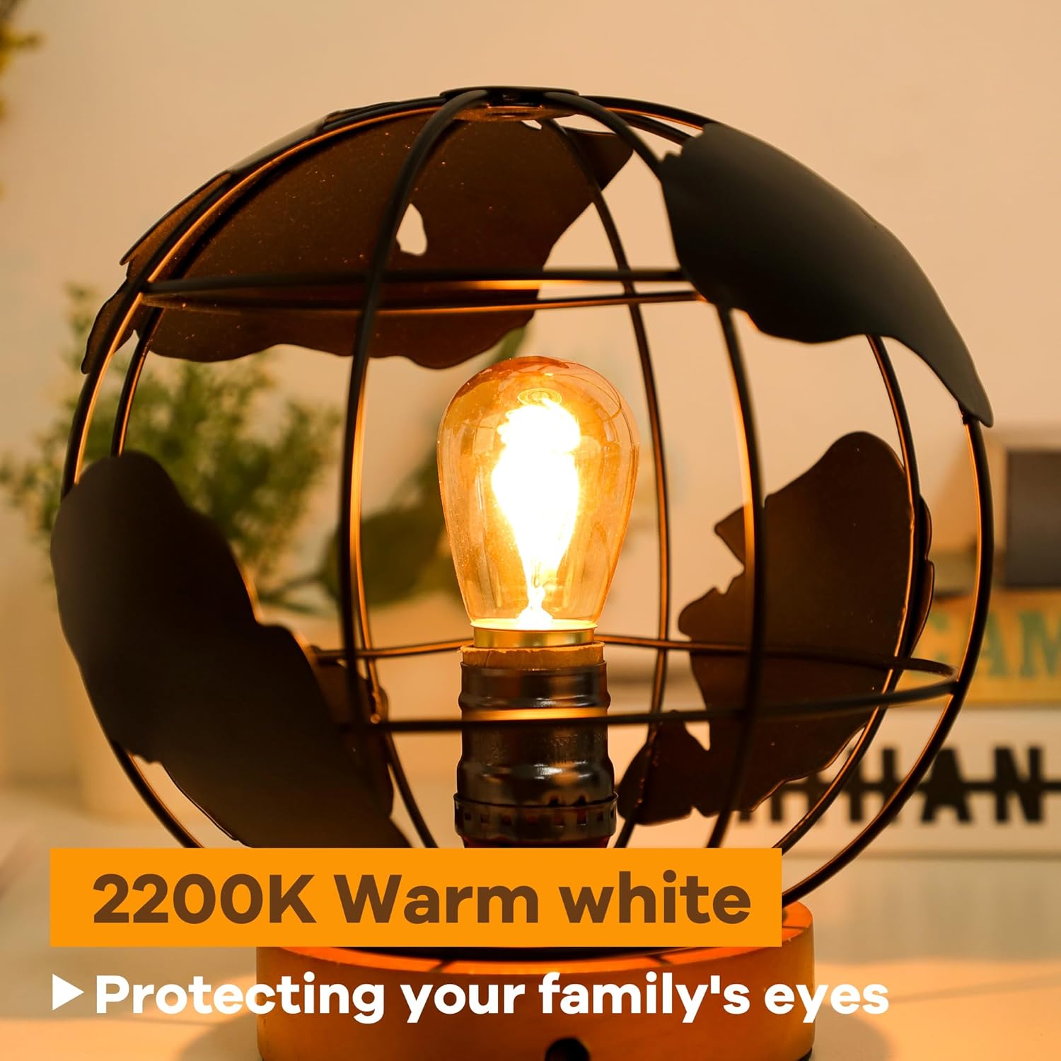 E26 LED Vintage Edison 25 Watt Light Bulbs,Amber Dimmable 3W Antique Spiral Bulbs,2200K Ultra Warm Light is Decorative for Household or Commercial,110V,2PCS