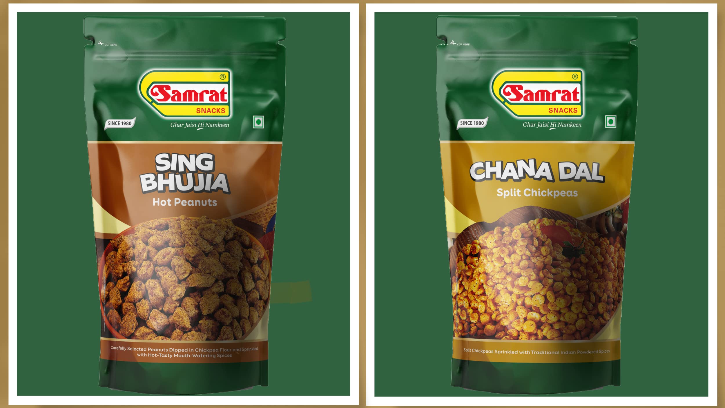 SAMRAT| Assorted Combo Pack of 2 | SING BHUJIA | CHANA DAL | Pack of 2 Snacks |Tasty & Healthy Snacks| Namkeen|2x400g|800g|