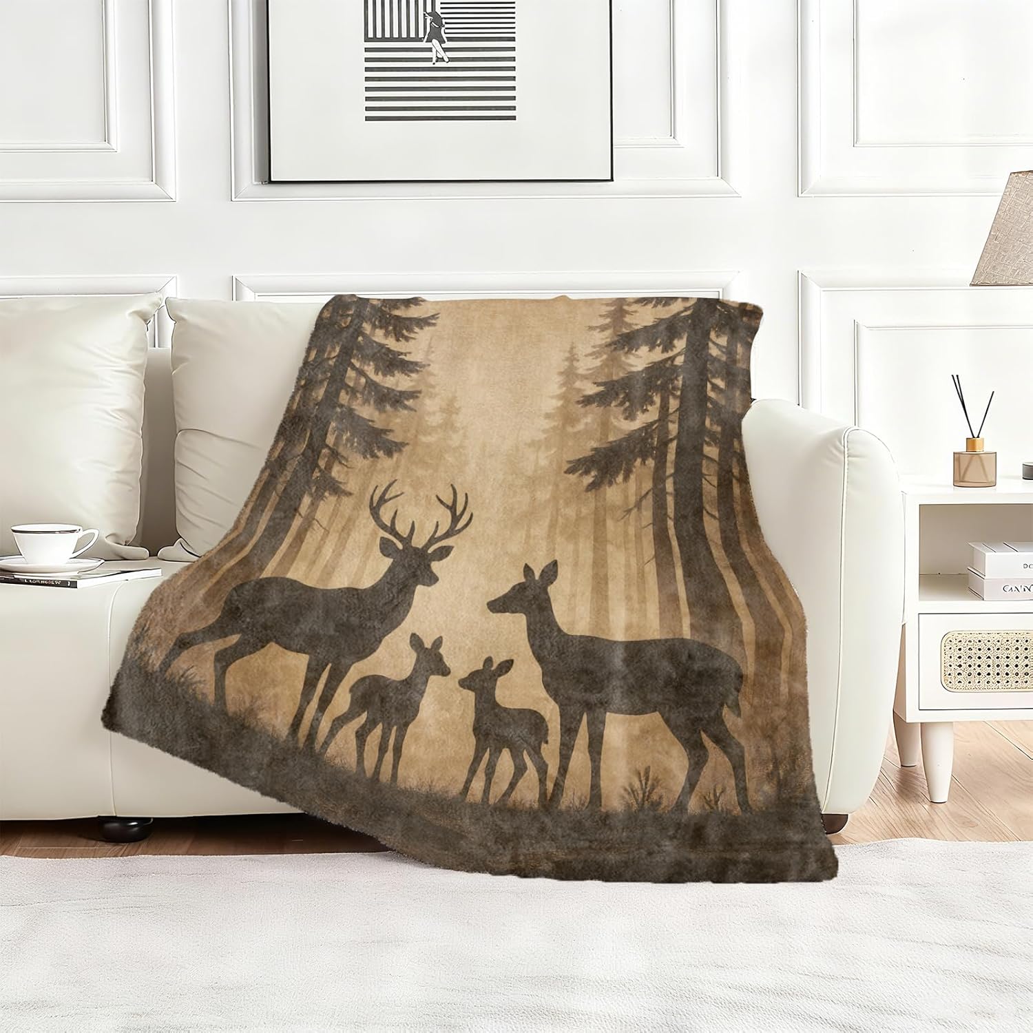 Deer Family Forest Fleece Blanket Gifts for Kids Girls, Woodland Wildlife Throw Blankets for Women Adults, Cozy Lightweight for Couch Bed Room Home Decor, 60x80 in