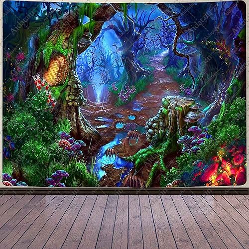 Aidatain Fantasy Forest Tapestry Plants Jungle Magic Game Scene Tapestry Flannel Large Size 80x60 Inches Tapestry for Bedroom Living Room GTWHAT285