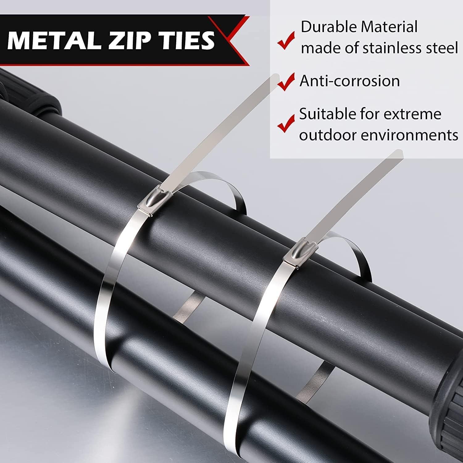 V-TAC Fascette in Acciao Inox per Cavi misura 4.6 mm x 350 mm - Confezione 100 Pezzi - Fascette per Cablaggio Multiuso - Stringicavo Portacavi Fermacavi per Elettricista, Meccanico, Tubi in Ferro