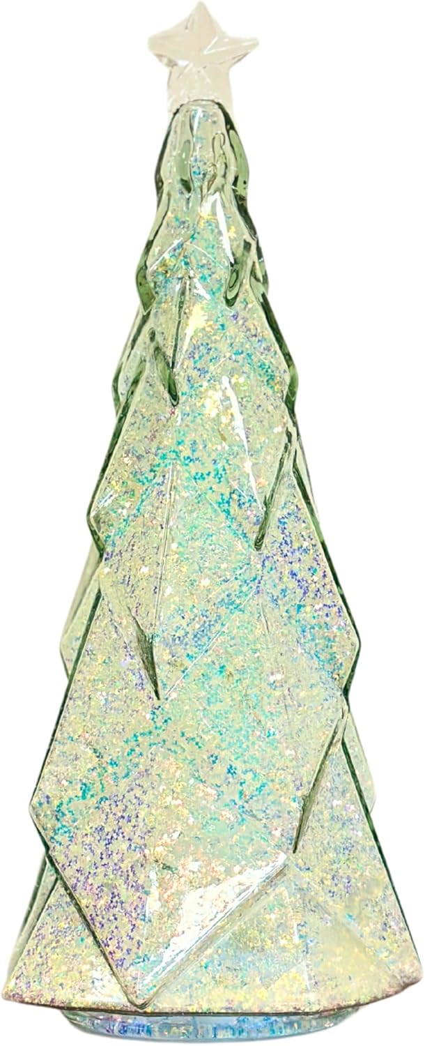 Glitter Light up Mercury Glass Christmas Tree with Star, 6 Hour Timer, Twinkling Fairy Lights, Glass Lighted Xmas Tree Desktop Holiday Centerpiece, Home Mantel Decoration, Cool White Light, 12 Inches 12-cool White Light 12"H