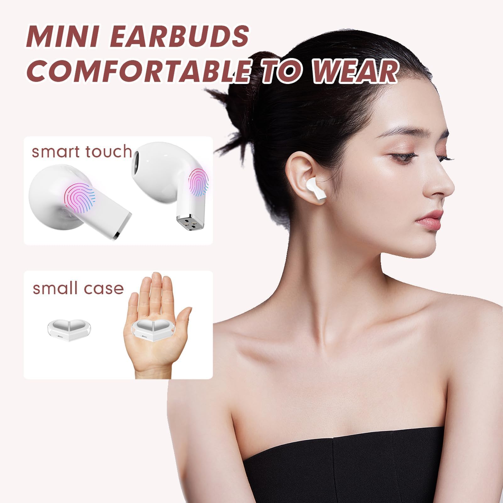 Auricolari wireless a forma di cuore rosa per ragazze e bambine, mini e piccoli, invisibili, wireless, Bluetooth, per orecchie piccole, canali, donne, oro rosa, Kawai, blu, per iPhone e