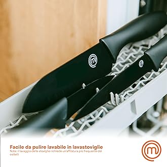 MasterChef Knife Set of 5 Kitchen Knives incl. Paring, Utility, Bread, Carving & Chef Knives for Cooking, Professional Sharp Stainless Steel, Non Stick Blades & Soft Touch Handles, 5 Piece, Black