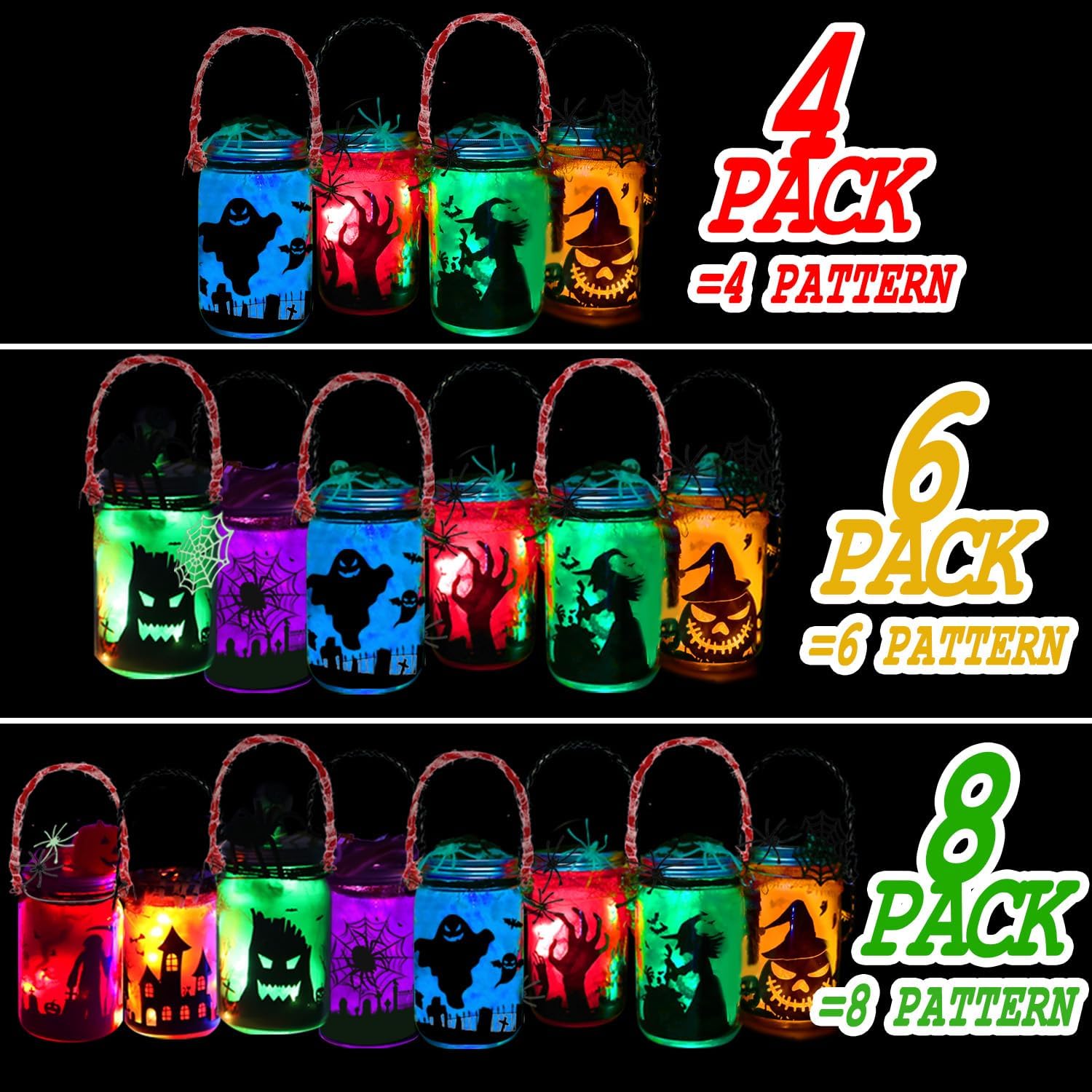 8 Pack Halloween DIY Lantern Jar Craft Kit Decor Supplies Gifts ,Halloween Crafts for Kids Ages 4-12 ,for Adult ,Crafts Activities for School, Indoor Outdoor Garden Home DIY Decor Art Kit Project