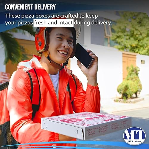 Miniatura 4 de MT Products Caja de pizza blanco-roja de 12 x 12 x 2 pulgadas, cajas de pizza extrafinas con diseño (paquete de 10) - Fabricado en los Estados Unidos